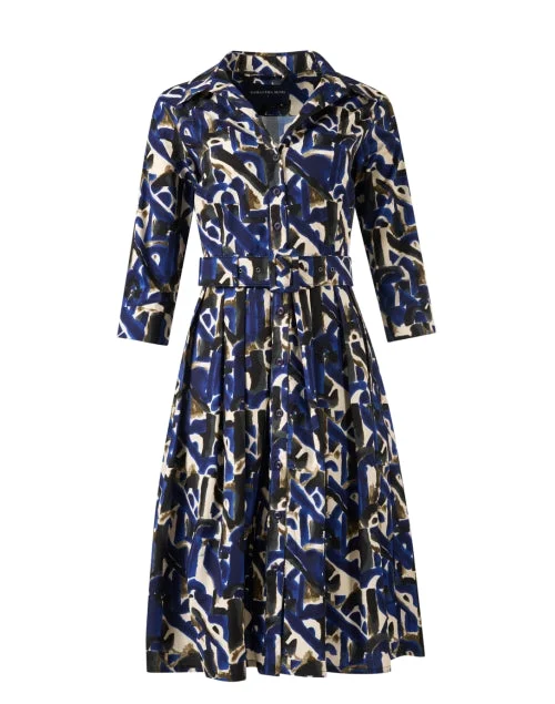 Petite Everyday Dress with Elastic Waistband​ Audrey Multi Abstract Print Cotton Stretch Dress