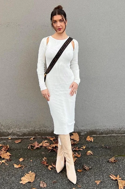Midi dresses with mesh inserts for a trendy and breathable option White Midi Dress Long Sleeve Keyhole Bodycon Rib Knit Midi dresses with mesh inserts for a trendy and breathable option White Midi Dress Long Sleeve Keyhole Bodycon Rib Knit