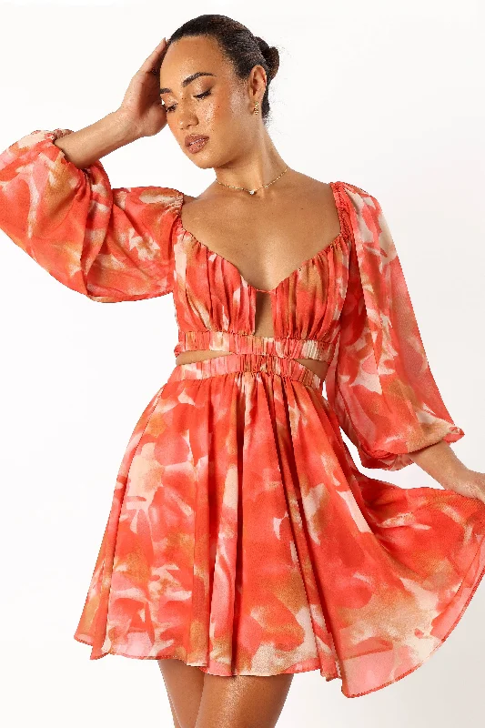 Mini dresses with wrap - around styles Katniss Longsleeve Mini Dress - Red Floral