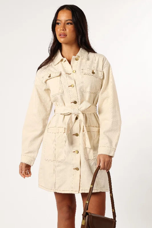 Mini dresses with mesh panels for a sexy and trendy look Otto Long Sleeve Mini Denim Dress - Sand