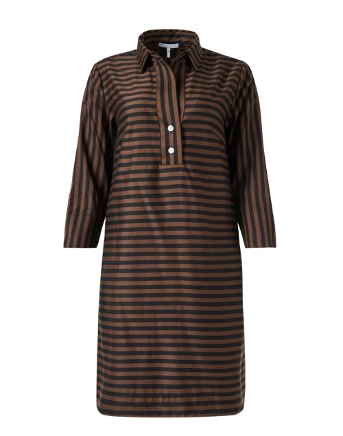 Everyday Silk - like Dress with Flowy Skirt​ Aileen Brown Striped Cotton Dress