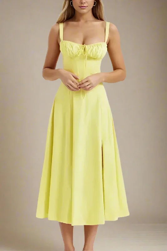 Everyday Dress with Sequined Appliques for a Sparkling Effect Taylor Bodycon Day Midi Dress - Sun Yellow Everyday Dress with Sequined Appliques for a Sparkling Effect Taylor Bodycon Day Midi Dress - Sun Yellow