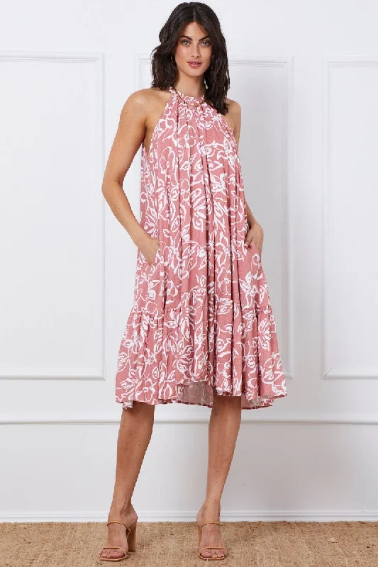 Midi dresses with sheer panels for a touch of allure Print Midi Dress Halter Neck