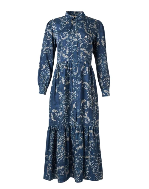  Blue Floral Print Shirt Dress