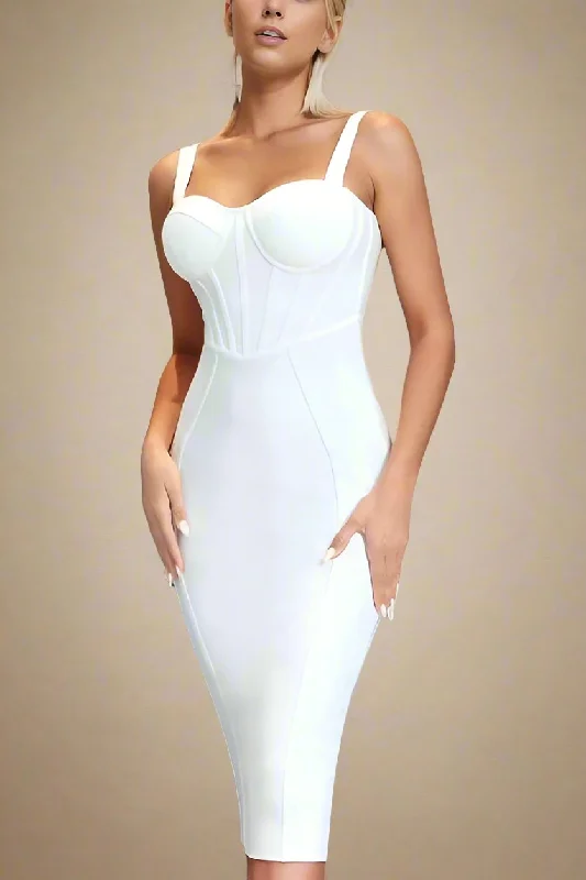  Lola Bodycon Midi Dress - White Pearl