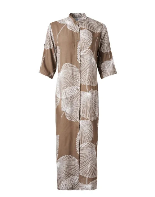 Everyday Dress with Lace - trimmed Hem for Elegance​ Day Break Tan Palm Print Shirt Dress