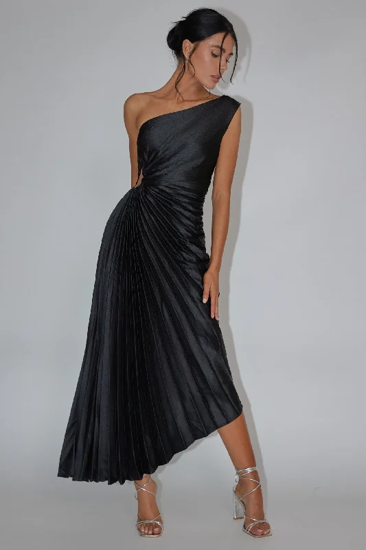 Midi dresses with halter necks for a stylish and comfortable option Brooklynn One-Shoulder Accordion Pleat Dress Black