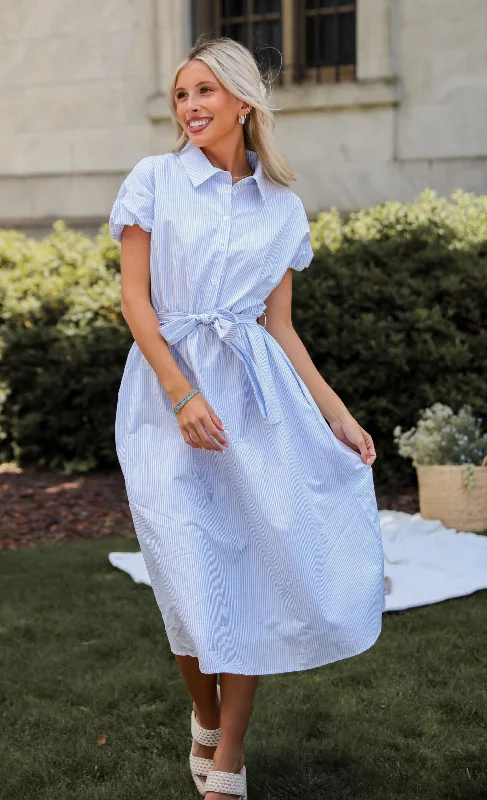 Everyday Dress with Convertible Design for Multiple Looks​ FINAL SALE - Keep It Classic Light Blue Striped Midi Dress