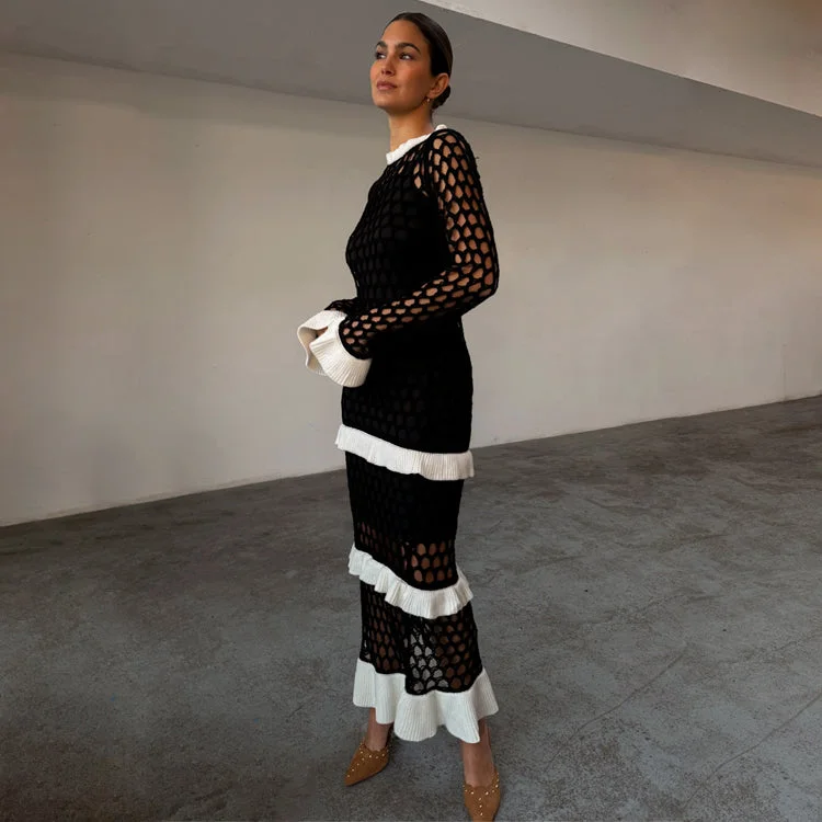 Midi dresses with ribbed textures for a unique and tactile appearance Mono Crochet Chloe Dress Midi dresses with ribbed textures for a unique and tactile appearance Mono Crochet Chloe Dress