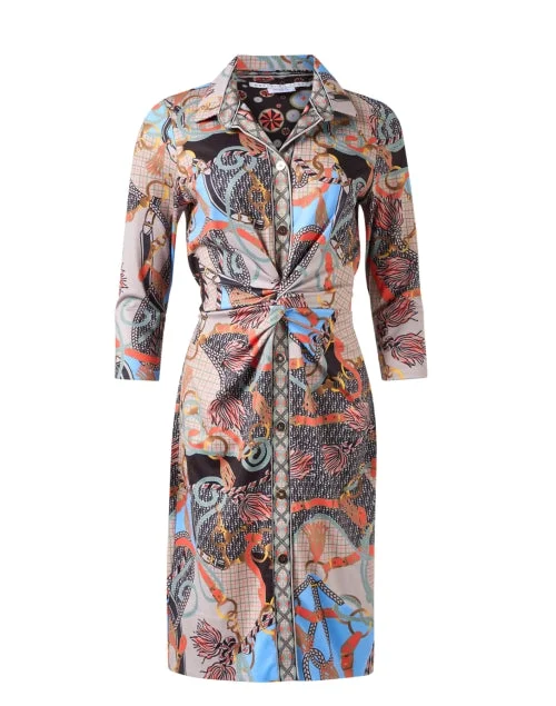 Everyday Dress with Batik Print for an Ethnic Look Neutral Saddle Print Twist Front Dress Everyday Dress with Batik Print for an Ethnic Look Neutral Saddle Print Twist Front Dress