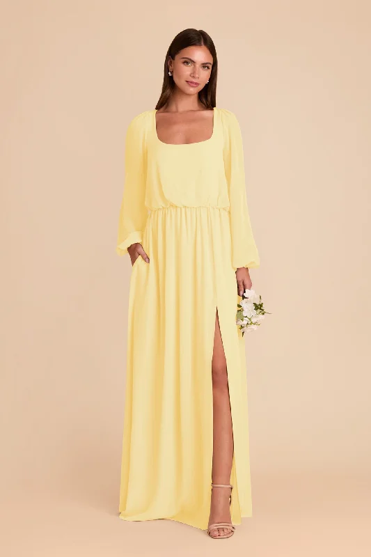 Maternity dress with side ruching to accommodate bump Eloise Chiffon Dress - Lemon Sorbet Maternity dress with side ruching to accommodate bump Eloise Chiffon Dress - Lemon Sorbet