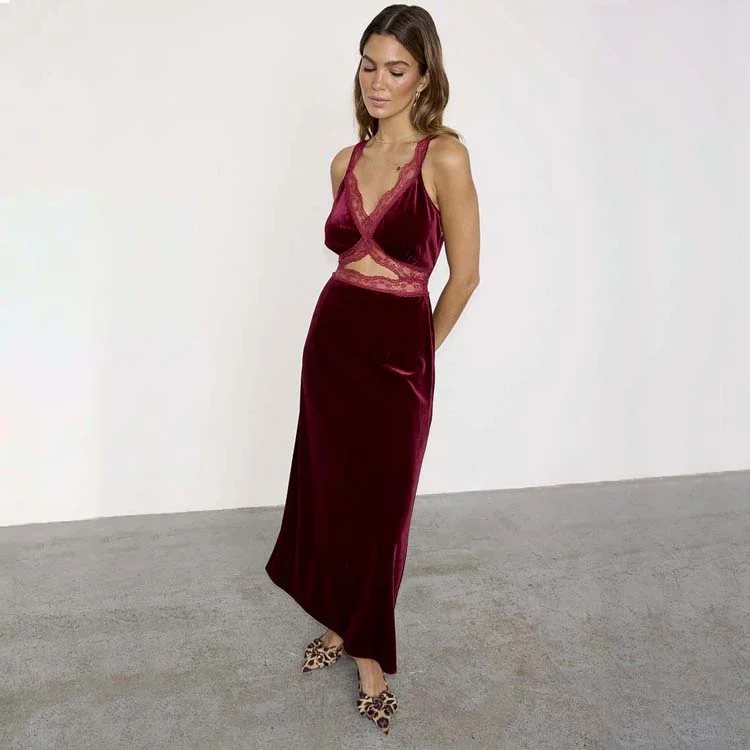 Midi dresses with tassel accents for a bohemian and free - spirited style Burgundy Velvet Mimi Dress Midi dresses with tassel accents for a bohemian and free - spirited style Burgundy Velvet Mimi Dress