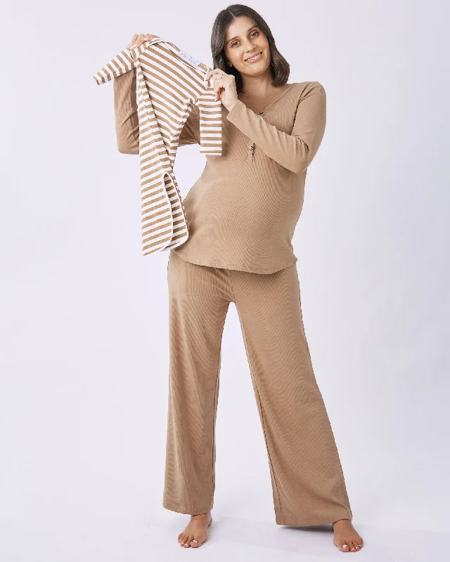 3-Piece Isabelle Maternity Sleepwear PJ set-Taupe