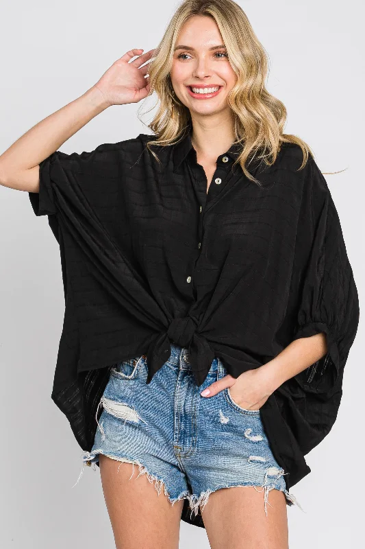 Black Button Down 3/4 Sleeve Top