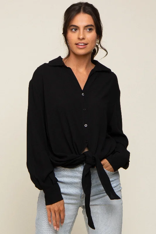 easy - access women nursing braBlack Collared Button Down Knotted Shirt