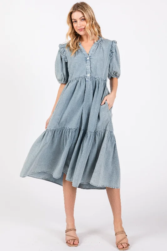 plus size front closure women nursing braBlue Denim Button Front Short Sleeve Tiered Midi Dress plus size front closure women nursing braBlue Denim Button Front Short Sleeve Tiered Midi Dress