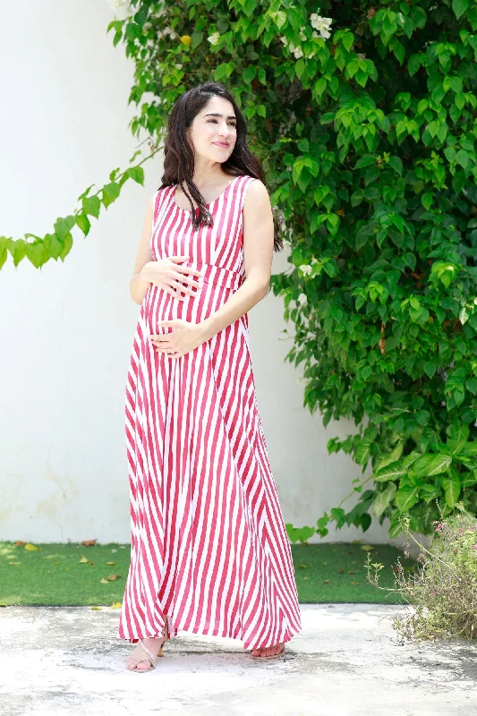 hand wash only women nursing braBreezy Red Striped Maternity & Nursing Long Maxi