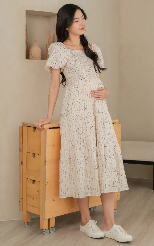 new mom's first women nursing braBrianna Floral Nursing Dress in Cream
