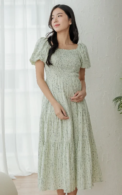 postpartum women nursing braBrianna Floral Nursing Dress in Green