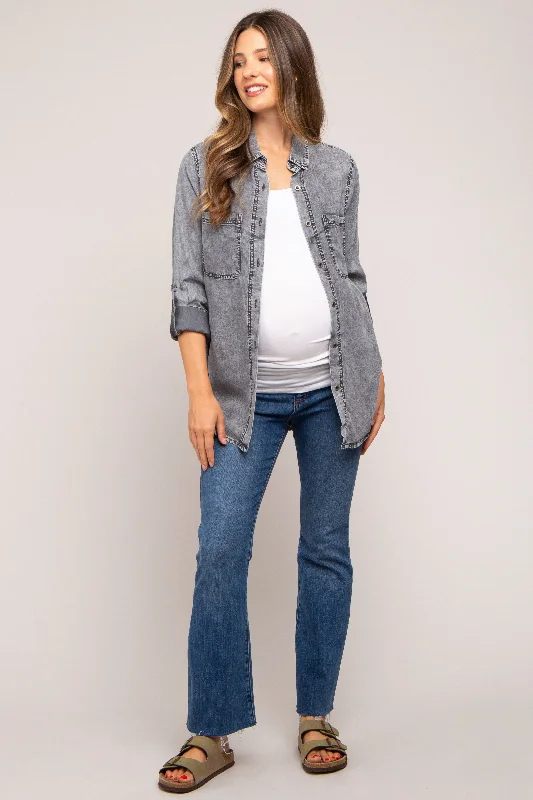 organic cotton women nursing braCharcoal Chambray Maternity Rolled Cuff Shirt