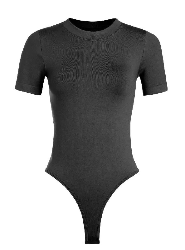 D.F. Women's Short Sleeve Smooth Bodysuit - Black