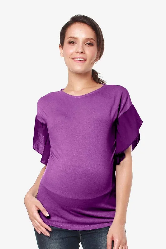 wireless breathable women nursing braFlutter Sleeves Caela Nursing Top Eggplant