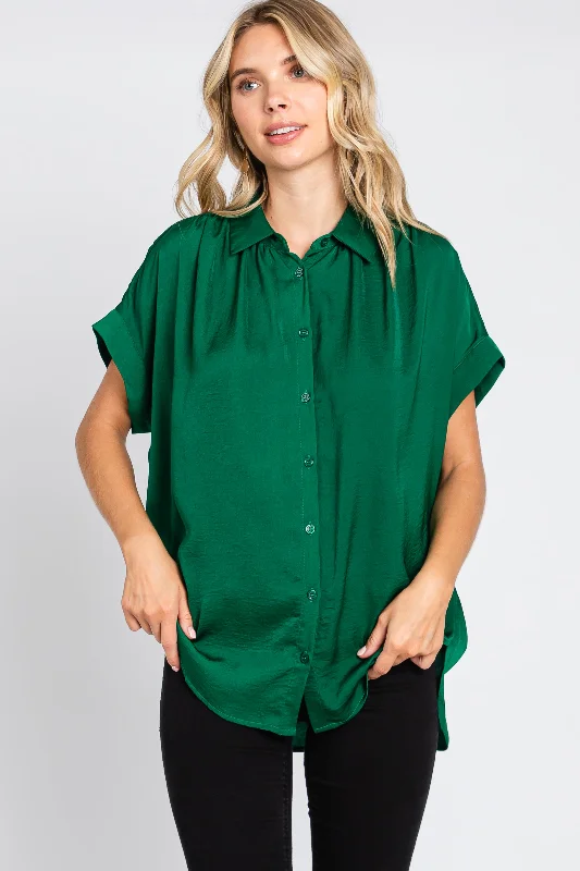 moisture wicking women nursing braForest Green Satin Button Front Collared Short Sleeve Top moisture wicking women nursing braForest Green Satin Button Front Collared Short Sleeve Top