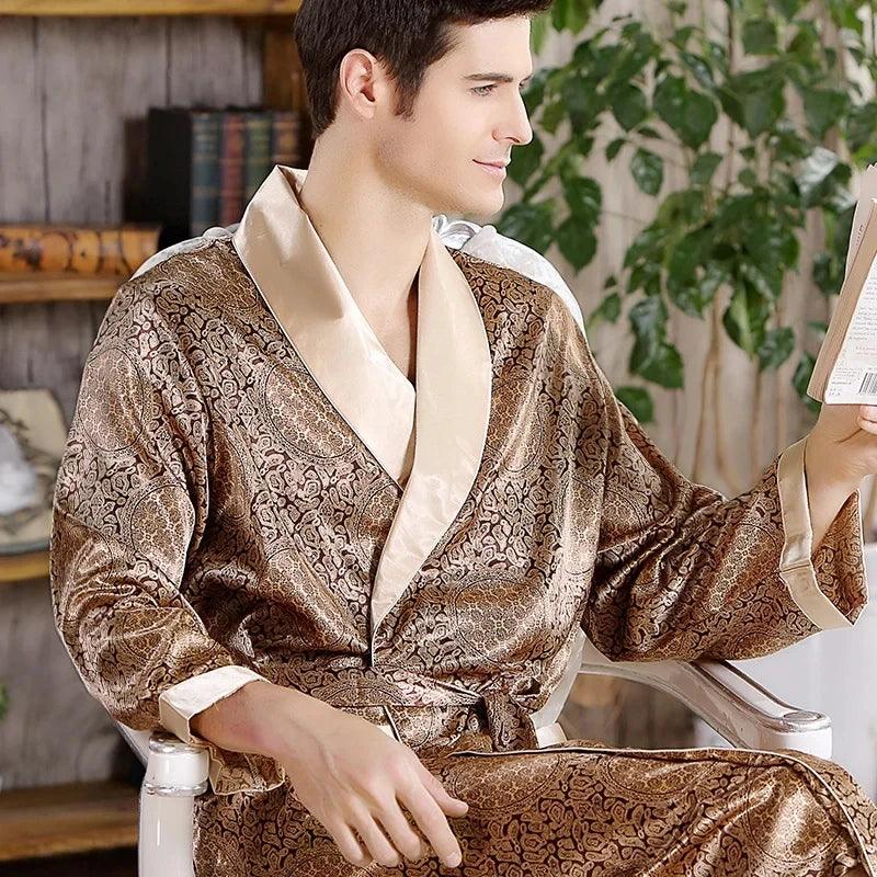 Gold Men Satin Bath Kimono