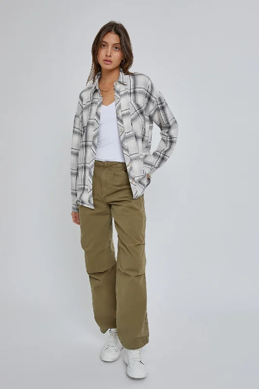 supportive eco - friendly women nursing braGrey Flannel Plaid Button Up Top