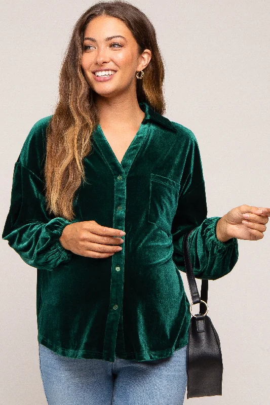 maternity and nursing combined women nursing braHunter Green Velvet Button Front Collared Maternity Blouse