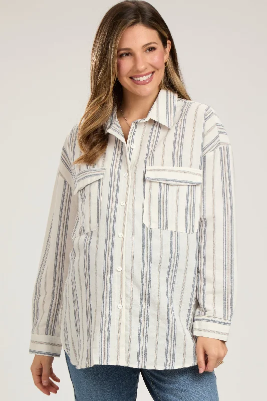 stylish design women nursing braIvory Striped Front Pocket Maternity Button Up Top