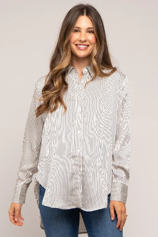 sleep - friendly easy - access women nursing braIvory Striped Satin Maternity Button Up Top sleep - friendly easy - access women nursing braIvory Striped Satin Maternity Button Up Top