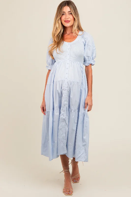 hand wash only women nursing braLight Blue Contrast Top Tiered Maternity Midi Dress