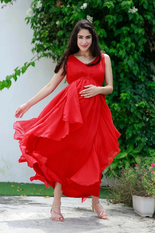 nursing bra for working momsLuxe Scarlet Maternity & Nursing Pintucks Flow Dress