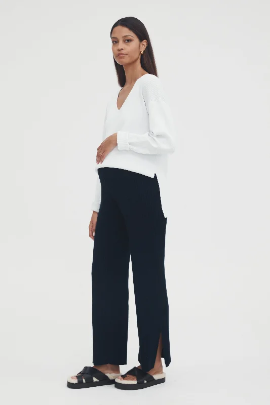 designer women nursing braKnit Split Hem Pant II (Dark Navy)