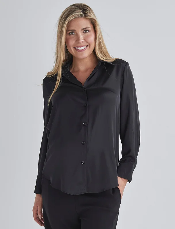nursing bra for first - time momsTaylor Black Maternity/ Nursing Satin Button Down Shirt nursing bra for first - time momsTaylor Black Maternity/ Nursing Satin Button Down Shirt