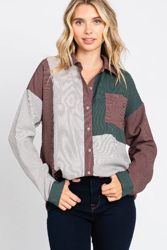 quick dry women nursing braMulti-Color Striped Color Blocked Button-Down Top