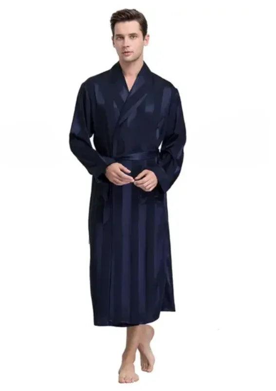 Navyblue Striped Men Satin Bath Kimono