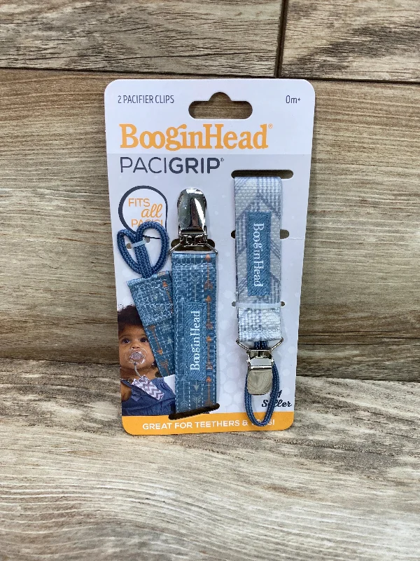 NEW BooginHead 2pk PaciGrip Pacifier Clip Holder Blue Feather