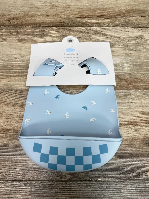 NEW Cloud Island Silicone Bibs - 2pk - Birds/Checker Blue