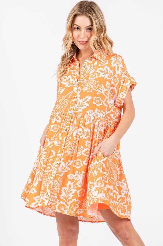 maternity and nursing combined women nursing braOrange Floral Button Front Collared Dress maternity and nursing combined women nursing braOrange Floral Button Front Collared Dress