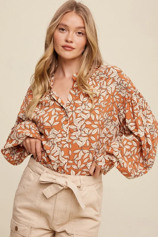 new mom's first women nursing braOrange Leaf Print Button Up Top
