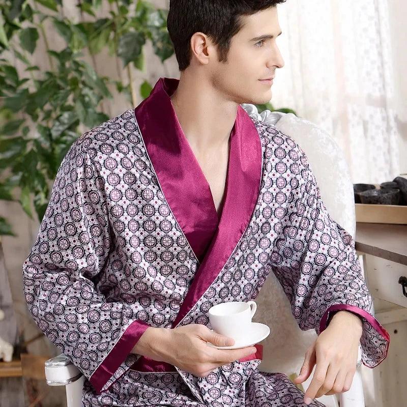 Red Men Satin Bath Kimono