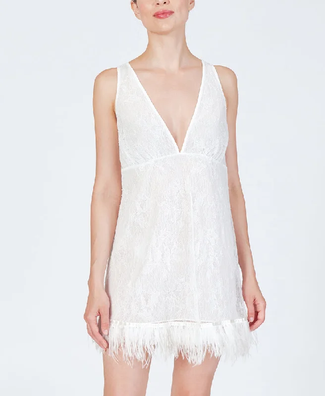 Rya Sleepwear Jasmine Ivory Feather Lace Chemise Gown 584