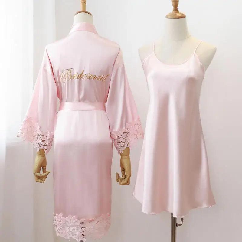 Sexy Pink "Bridesmaid" Lace Bride Wedding Robe Style Set