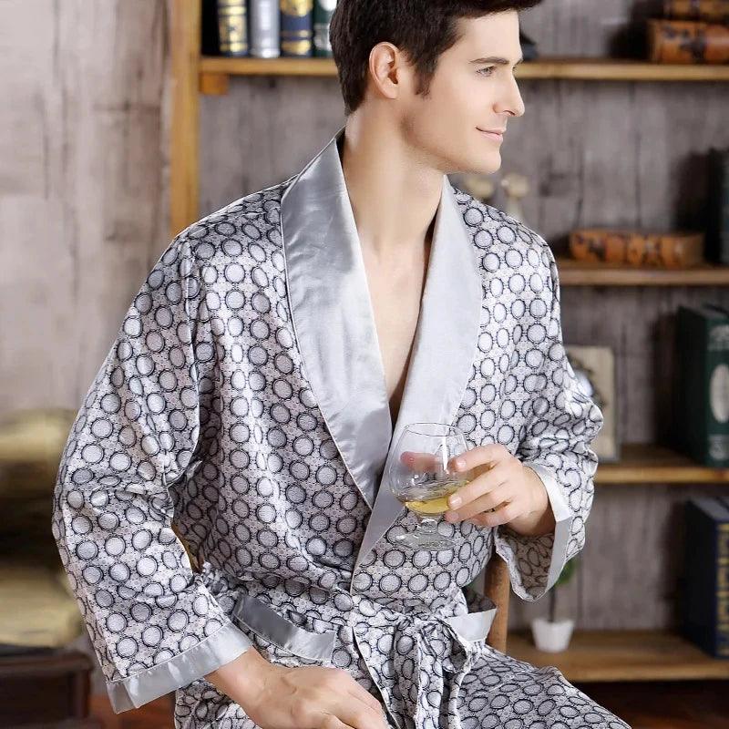 Silver Men Satin Bath Kimono