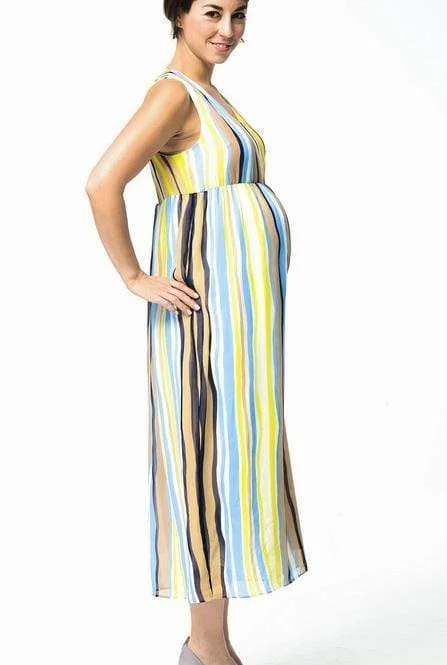 celebrity recommended women nursing braCerise Maxi Maternity Dress Yellow Stripe