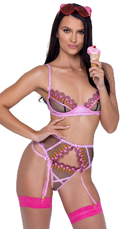 bralette women bra and panty sets for a trendy lookStrawberry Sherbet Bra and Garter Set