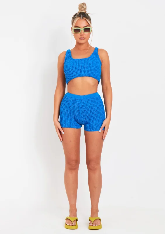 Antonia Blue Crochet Knit Shorts