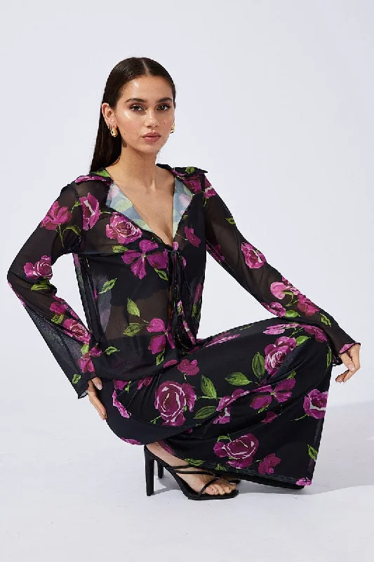 maternity women cardigan for expecting momsBlack Floral Cardigan Long Sleeve
